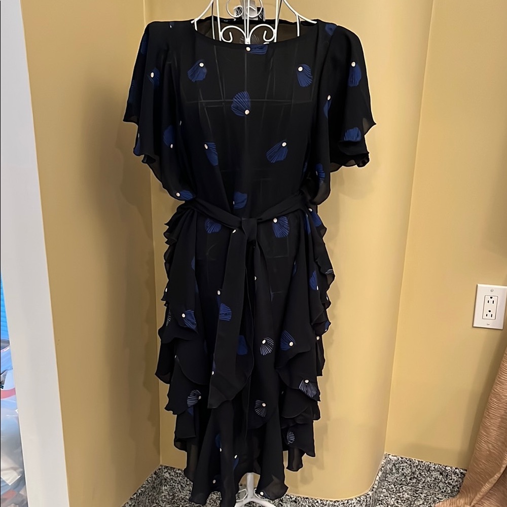 Elegant Vintage Black and Blue Ruffle Dress